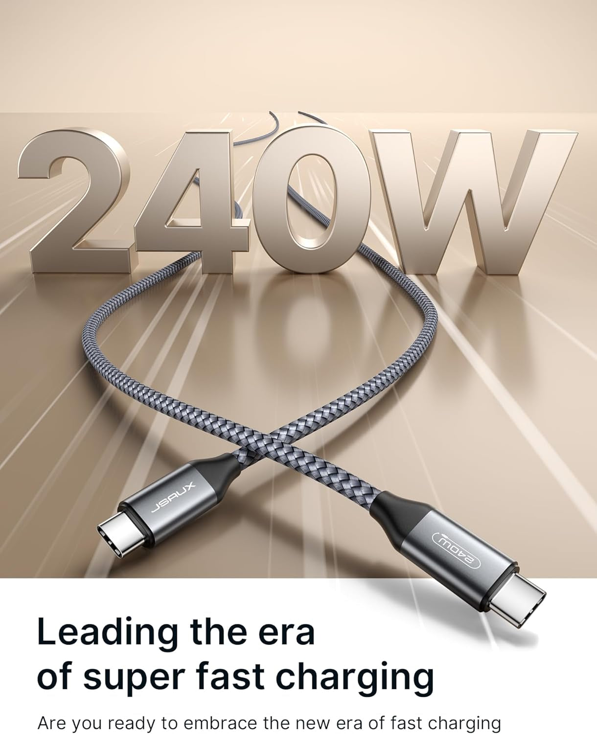 240W USB C to USB C Cable 2-Pack 10FT+10FT, 5A Type C to Type C Charger USB-C Fast Charging Cord Compatible with Macbook Pro/Air M2 Ipad Pro Air 5/4, Ipad Mini 6, Dell XPS Samsung S23/S22 Grey