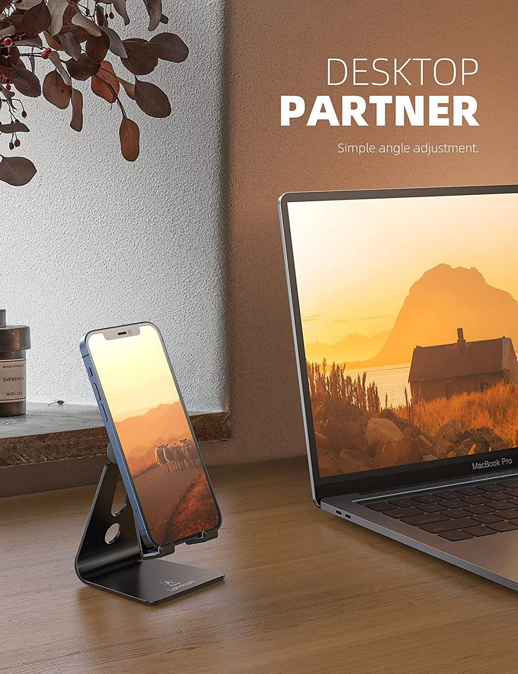 Adjustable Cell Phone Stand, Desk Phone Holder, Cradle, Dock, Compatible with Iphone 17 16 15 14 Air plus Pro Pro Max 13 12 X XS, 4-8" Phones, Office Accessories, All Smartphone, Black