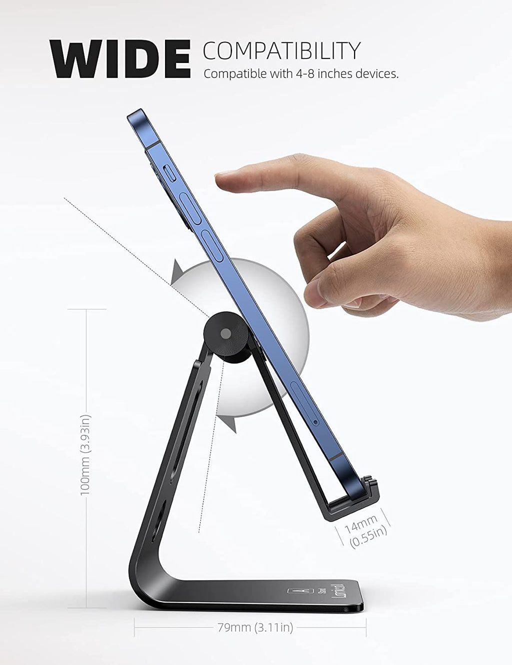 Adjustable Cell Phone Stand, Desk Phone Holder, Cradle, Dock, Compatible with Iphone 17 16 15 14 Air plus Pro Pro Max 13 12 X XS, 4-8" Phones, Office Accessories, All Smartphone, Black