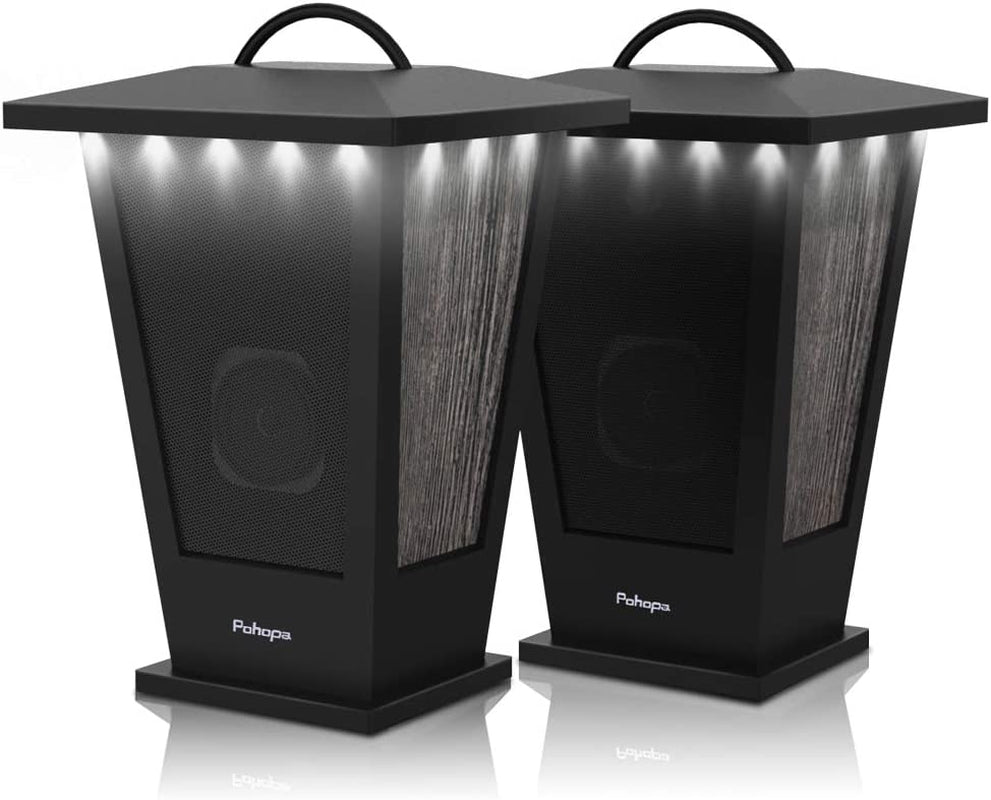 Bluetooth Speakers Waterproof, 2 Packs True Wireless Stereo Sound 20W Dual Pairing Lantern Indoor Outdoor Speakers with 20 Piece LED Lights, Rich Bass, Pinao Black