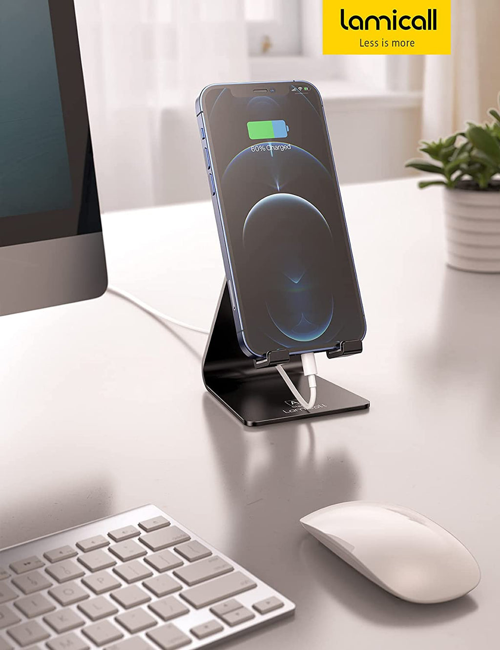 Adjustable Cell Phone Stand, Desk Phone Holder, Cradle, Dock, Compatible with Iphone 17 16 15 14 Air plus Pro Pro Max 13 12 X XS, 4-8" Phones, Office Accessories, All Smartphone, Black