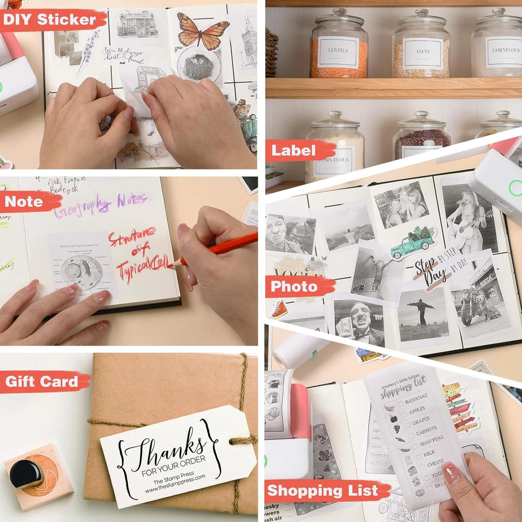 SLOK Thermal Mini Printer, Portable Inkless Bluetooth Sticker Maker with 10 Rolls Paper, Pink